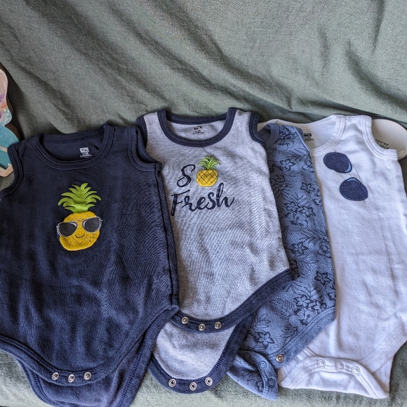 Baby Pineapple Tank bodysuit Set 9-12m 4pc HB Summer Sunglasses Boys Blue Black - Picture 12 of 12